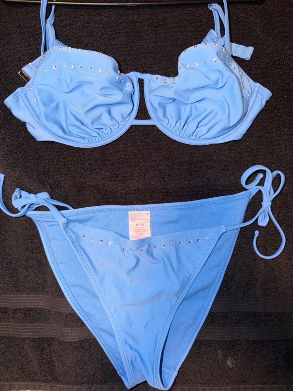 No Boundaries Light Blue Studded Tie-Side Bikini Set